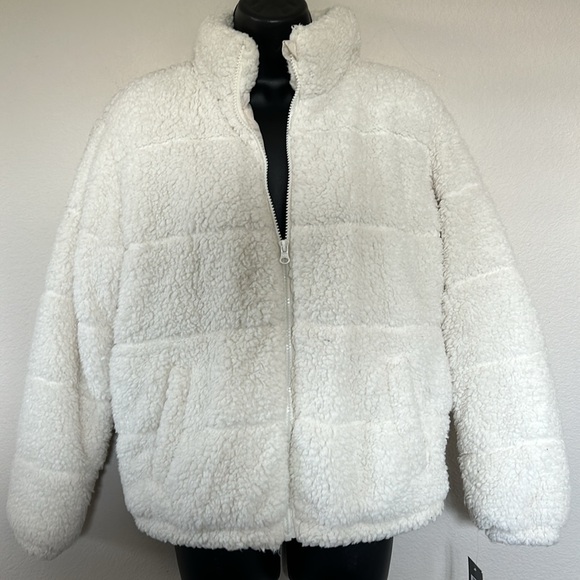 Art Class Girls Ivory White Faux Fur Sherpa Puffer Zip Up Jacket - Picture 8 of 9